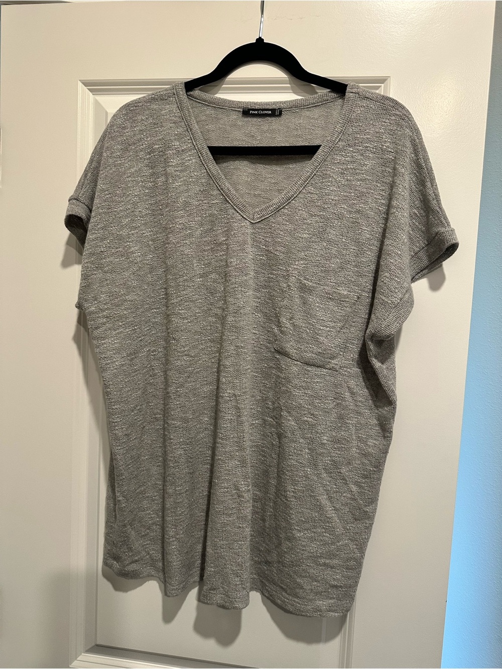 Pink Clover Heather Gray V-Neck Pocket Tee